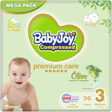 BabyJoy Olive Diapers Size 3 - Medium - 6-12Kg, Mega Box - 112Pcs