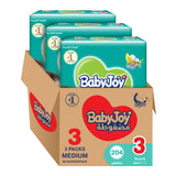 BabyJoy Compressed Diamond Pad Diaper, Mega Pack Medium Size 3, 6 - 12Kg - 204Pcs