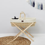 The little Green Sheep Organic Knitted Moses Basket & Mattress - Linen