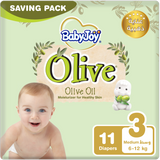 BabyJoy Olive Diapers Size 3 - Medium - 6-12Kg, Saving Pack - 11Pcs