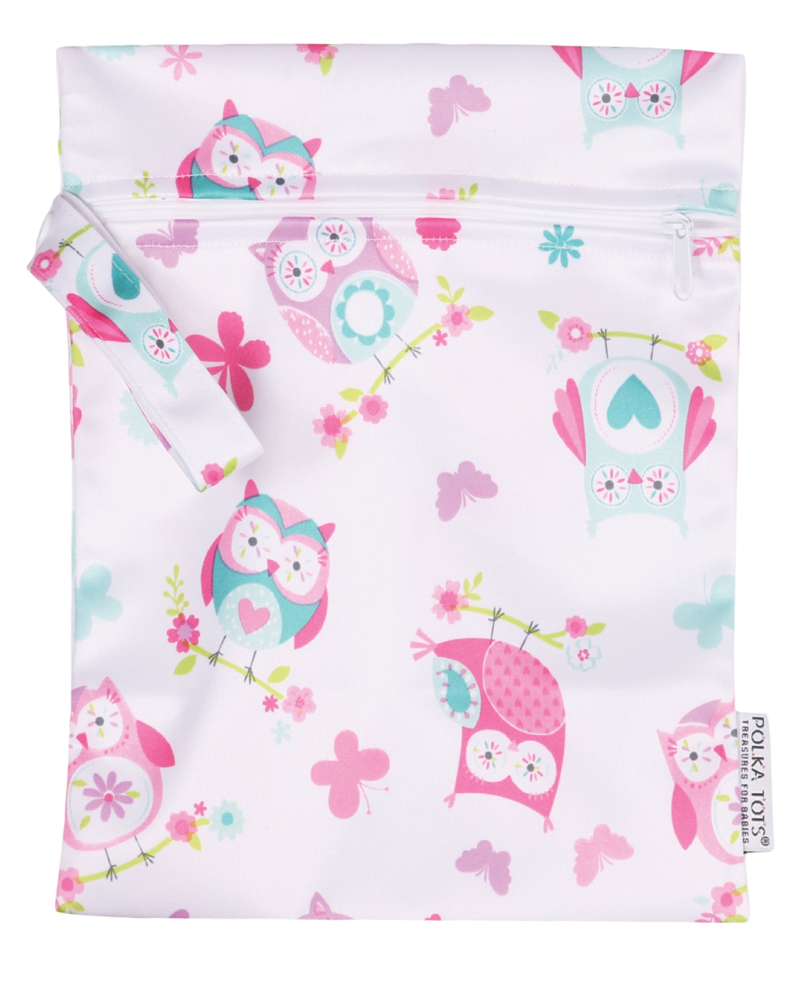 Polka Tots Waterproof Wet Bag Pouch with Zipper - Owl - Laadlee