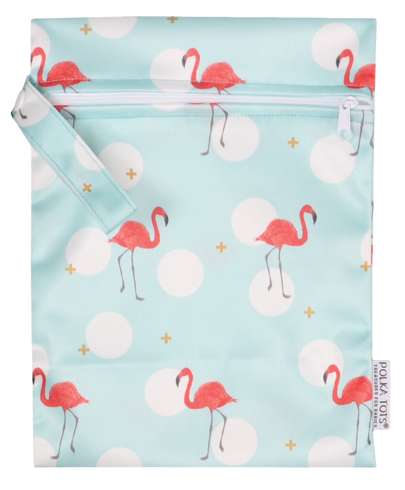Polka Tots Waterproof Wet Bag Pouch with Zipper - Flamingo - Laadlee