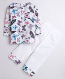 Polka Tots Full Sleeves Baby Night Wear Butterfly Kurta Pyjama - White - Laadlee