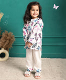 Polka Tots Full Sleeves Baby Night Wear Butterfly Kurta Pyjama - White - Laadlee