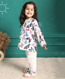 Polka Tots Full Sleeves Baby Night Wear Butterfly Kurta Pyjama - White - Laadlee