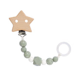 Lassig Soother Holder Wood / Silicone - Little Universe Star Olive