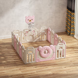 Lovely Baby Kids Bear Playpen With Basketball Hoop 16pcs - Pink