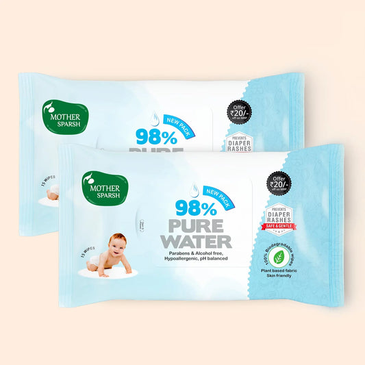 Mother Sparsh 98% Pure Water Baby Wipes - 15pcs - Laadlee