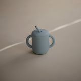 Mushie Silicone Training Cup + Straw Powder Blue - Laadlee