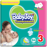 BabyJoy Compressed Diamond Pad Diaper, Giant Pack Medium Size 3, 6 - 12Kg - 84Pcs