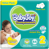 BabyJoy 2X Compressed Diaper, Value Pack Small Size 2, 3.5 - 7 Kg - 44Pcs