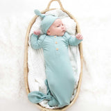 Anvi Baby Knotted Gown & Beanie Set - Soft Sage