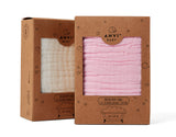 Anvi BabySet of 2 Organic Muslin Bath Towel - Pink & White