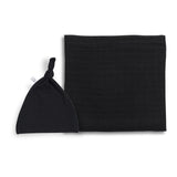 Anvi Baby Organic Bamboo Beanie & Swaddle Set - Charcoal Black