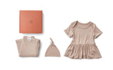 Anvi Baby Bamboo Onesie Dress New Born Gift Set- Girls - Mocha