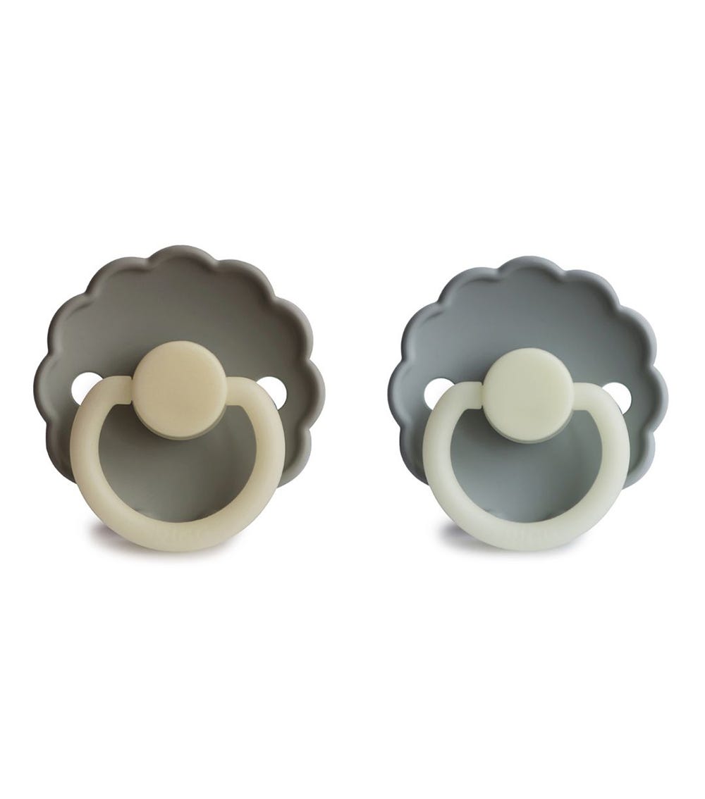Frigg Daisy Latex Baby Pacifier 0-6M, 2Pack, French Gray Night/Portobello Night - Size 1 - Laadlee