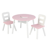 Kidkraft Round Storage Table & 2 Chair Set - White & Pink
