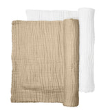 Anvi Baby Set of 2 Organic Muslin Bath Towel - Tan Brown & White