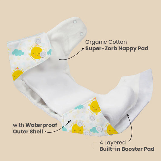 Mother Sparsh Plant Powered Cloth Diaper - Snoozy Sun - Laadlee