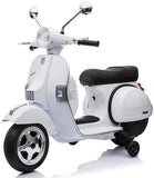 Vespa Kids Power Riding Motorbike with Side Support Wheels 12V - White