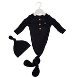 Anvi Baby Knotted Gown & Beanie Set - Charcoal