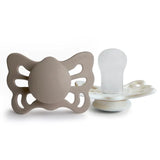 Frigg Butterfly Anatomical Silicone Baby Pacifier 0M-6M ,Pack of 2 , Portobello / Cream - Size 1