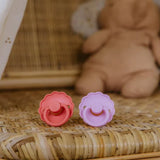 Frigg Round Silicone Baby Pacifier 0M-6M Pack of 4 Rosy Romance - Size 1