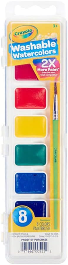 Crayola Washable Watercolor Pans with Plastic Handled Brush - Pack of 8