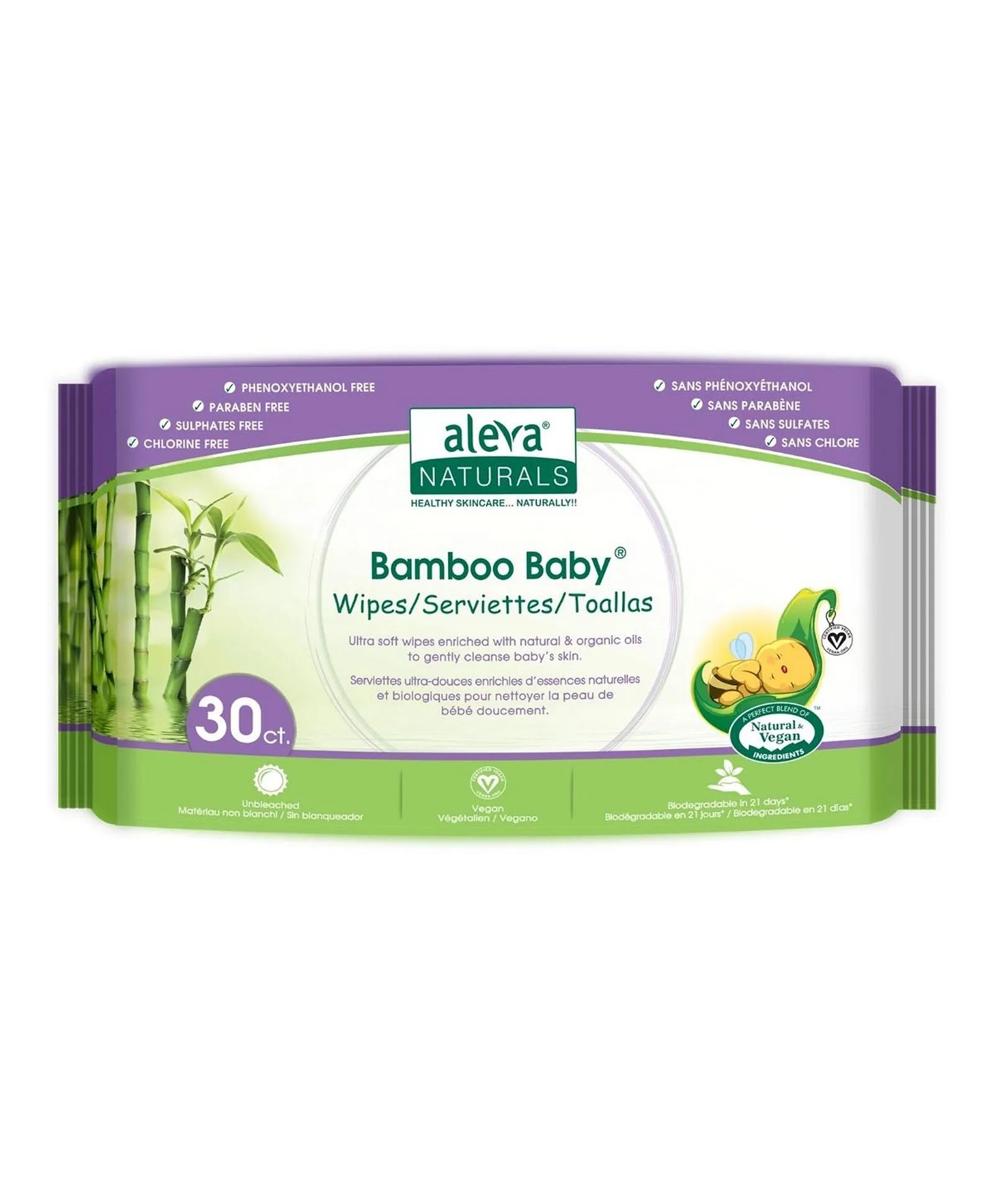Aleva Naturals Bamboo Baby Wipes - Travel Size - 30ct - Laadlee