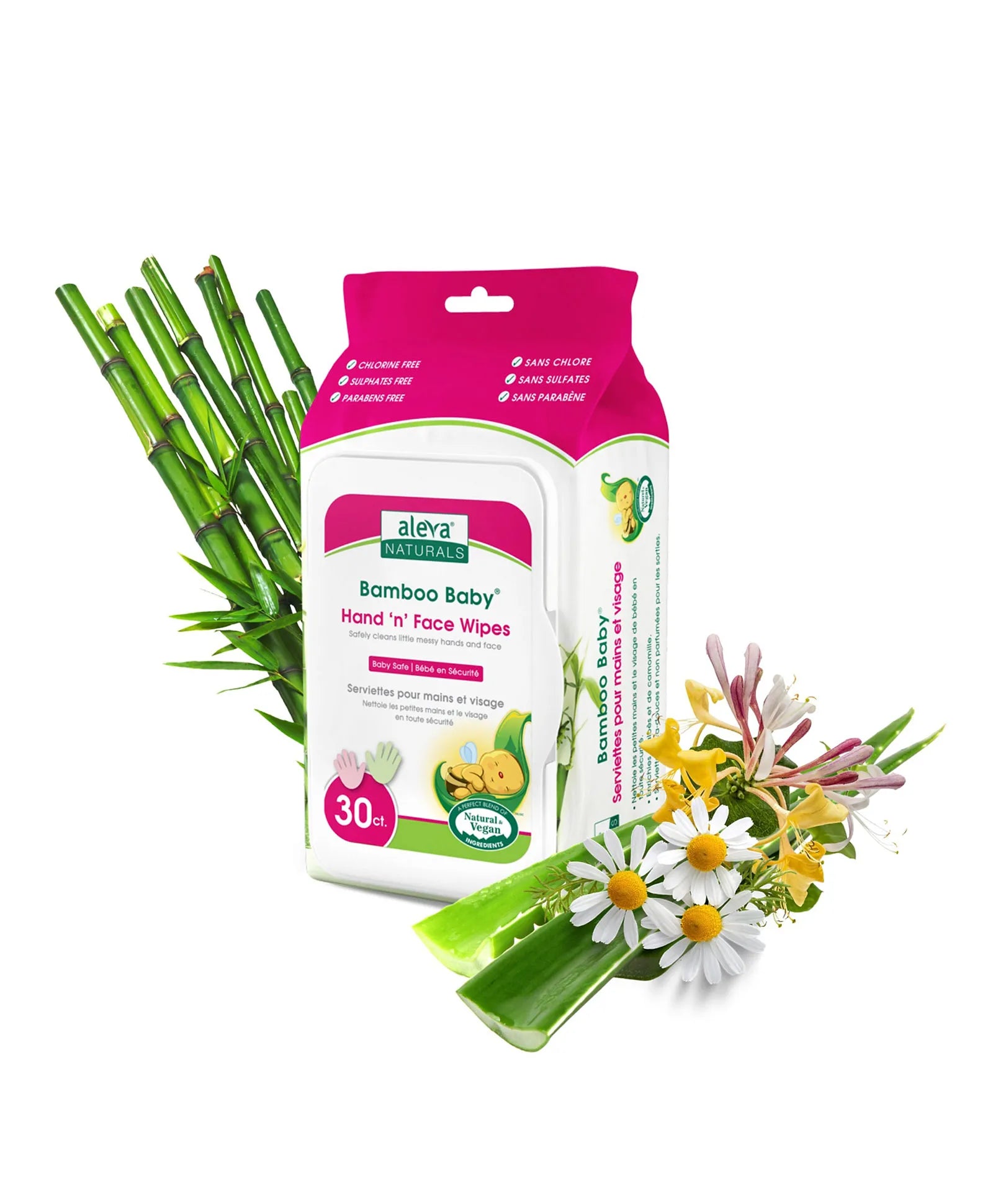 Aleva Naturals Bamboo Baby Specialty Hand 'N' Face Wipes - 30ct - Laadlee