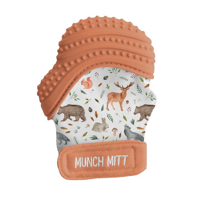 Malarkey Kids Munch Mitt Teething Mitten Woodland Animal - Brick Color - Laadlee