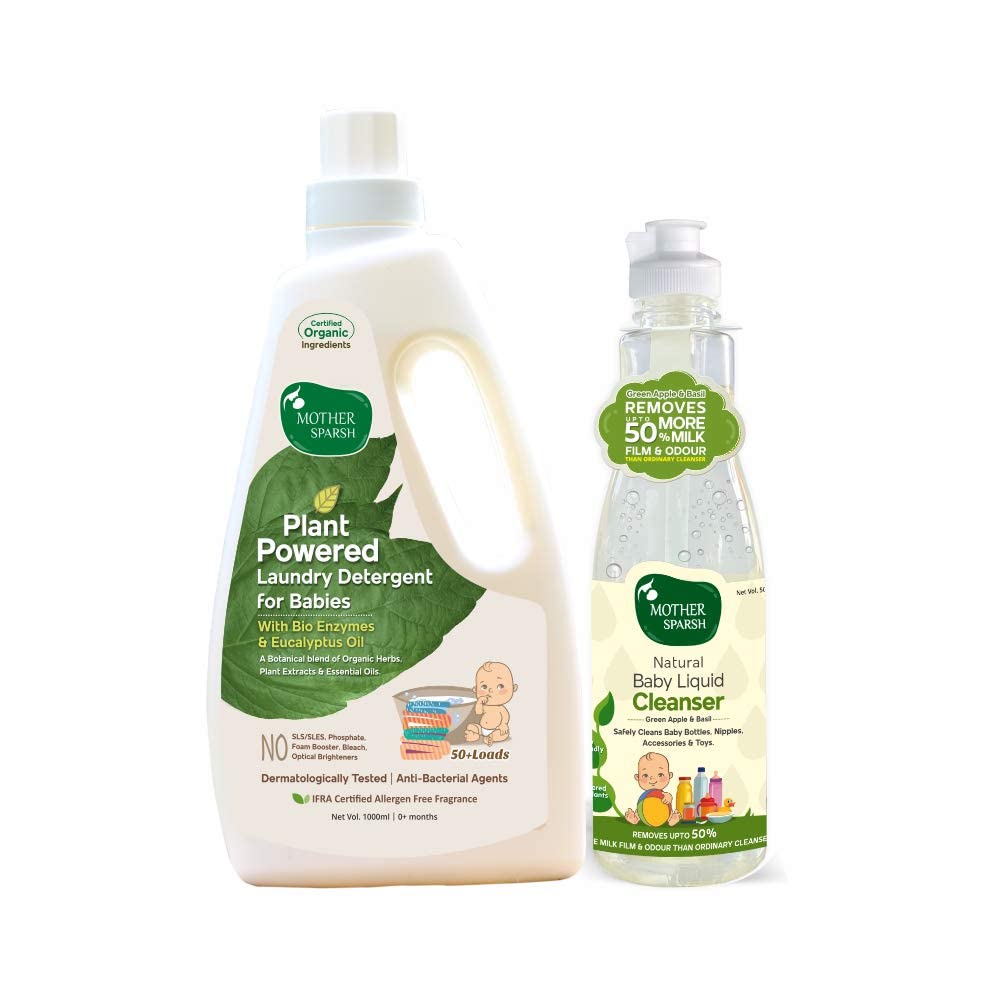 Mother Sparsh Plant Powered Liquid Cleanser + Laundry Detergent for Babies - Pack of 2 - Laadlee