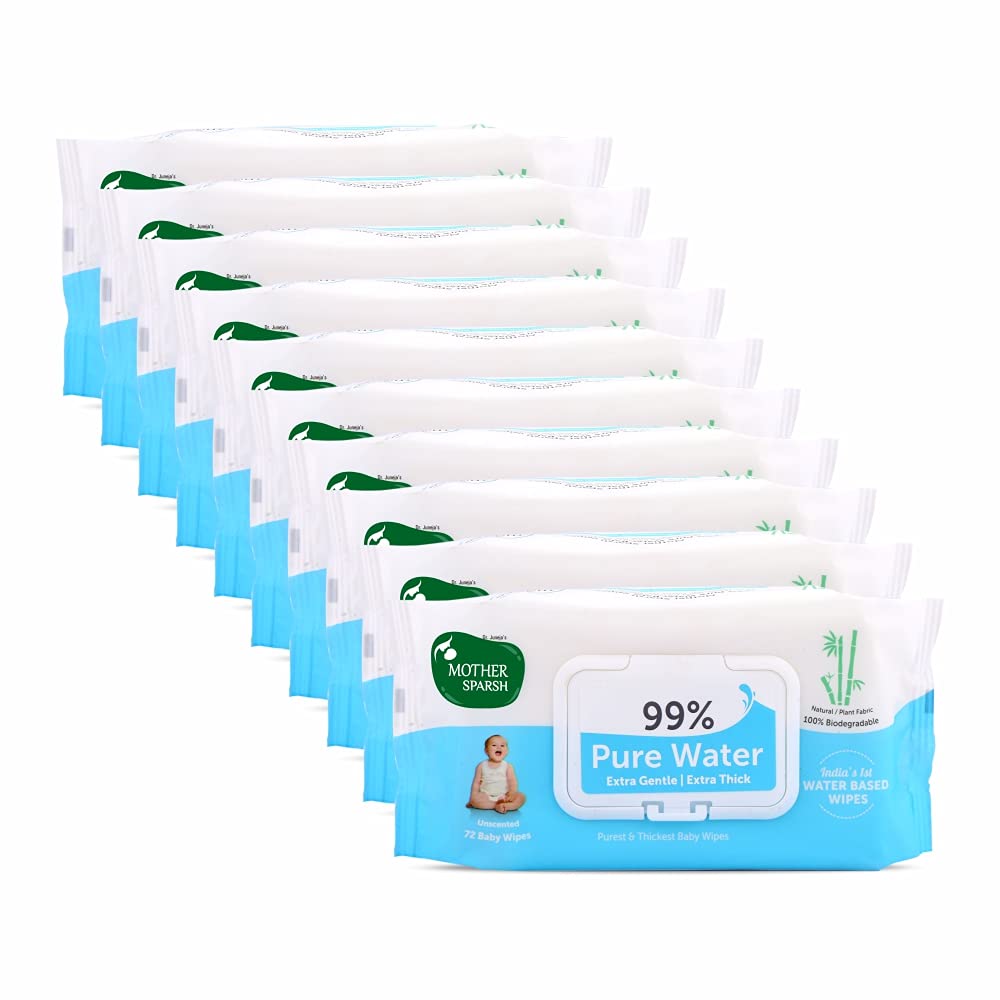 Mother Sparsh 99% Pure Water Baby Wipes - 72pcs (Pack of 10) - Laadlee