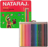 Nataraj Vivid Premium Triangle Colour Pencil Tin 24 Colours With Colouring Book Inside