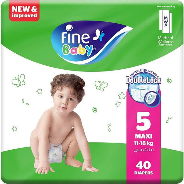 Fine Baby Diapers - Size 5 | Maxi | 11-18kg | 40pcs - Laadlee