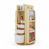 Ezzro Rotating Library Bookshelf With 3 Storage Boxes Natural
