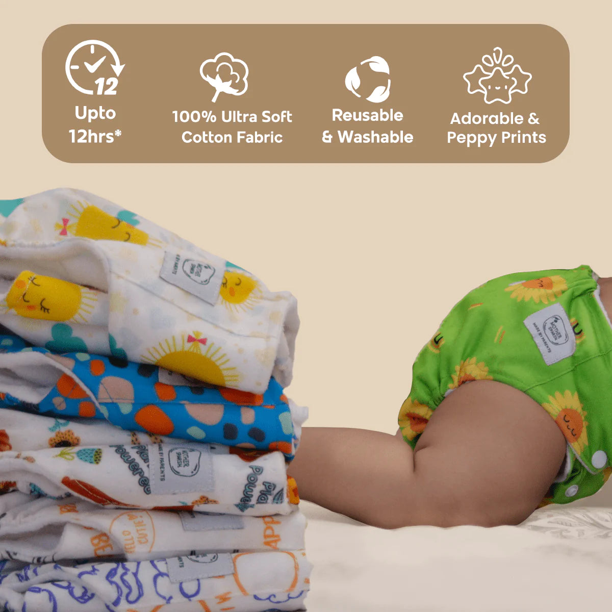 Mother Sparsh Plant Powered Cloth Diaper - Sunflower Power - Laadlee