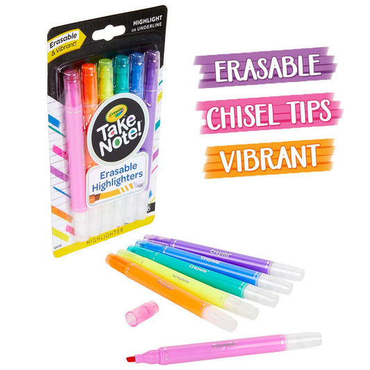 Crayola Take Note Erasable Highlighters - Pack of 6