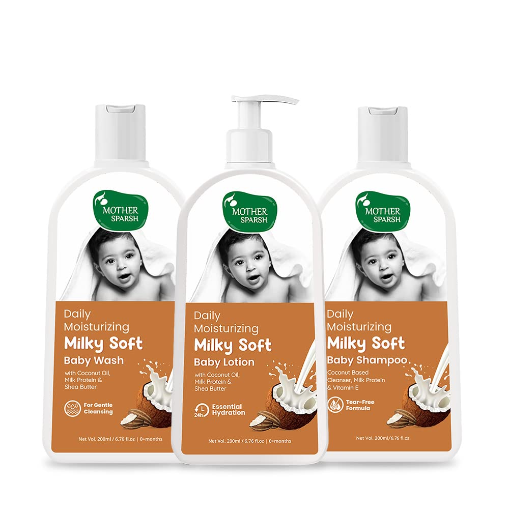 Mother Sparsh Milky Soft Baby Wash, Shampoo & Lotion 200ml - Pack of 3 - Laadlee