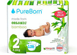 PureBorn Organic Bamboo Ultra Soft (3 - 6 kg) Nappies Size 2 Assorted Print - 256 Pcs