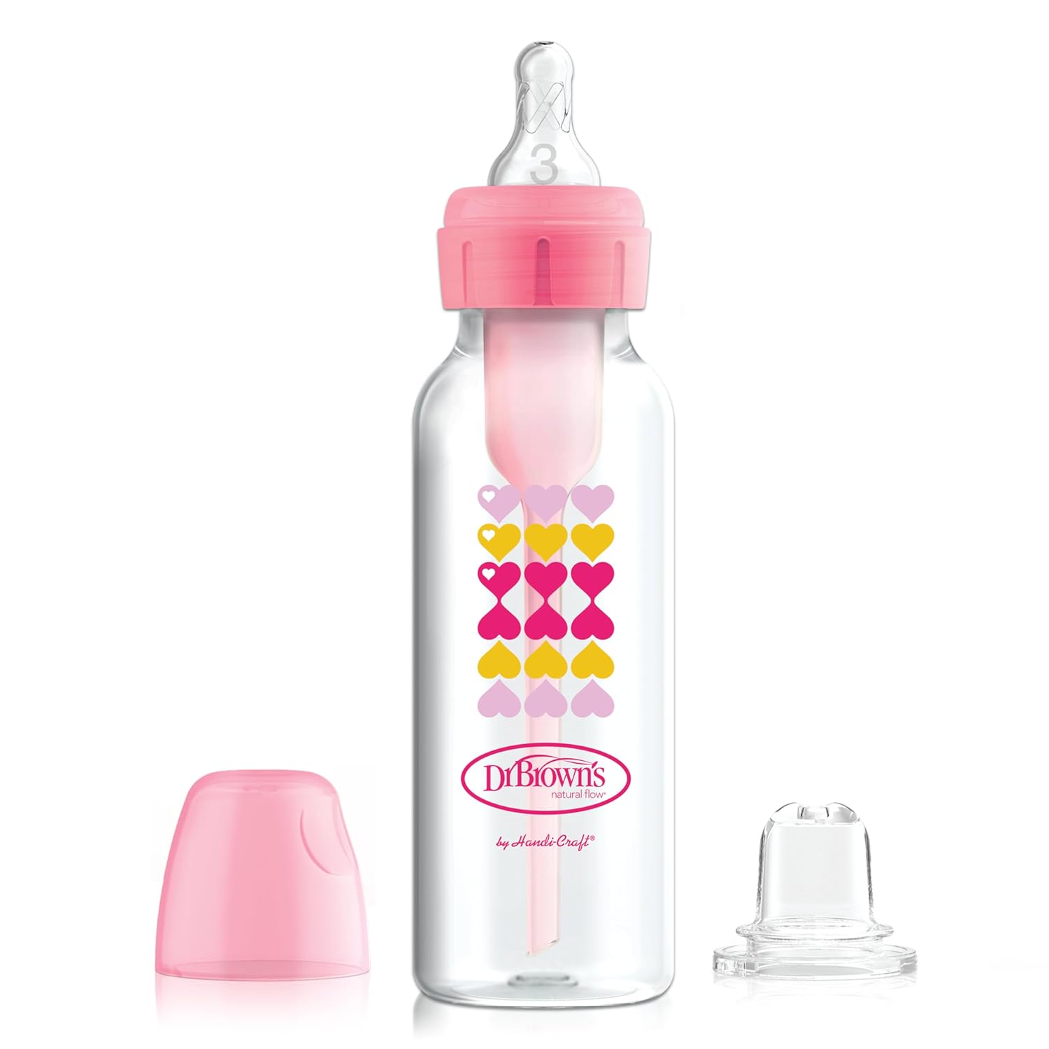 Dr. Brown's PP Narrow Options+ Bottle To Sippy Starter Kit 250ml - Pink Hearts - Laadlee