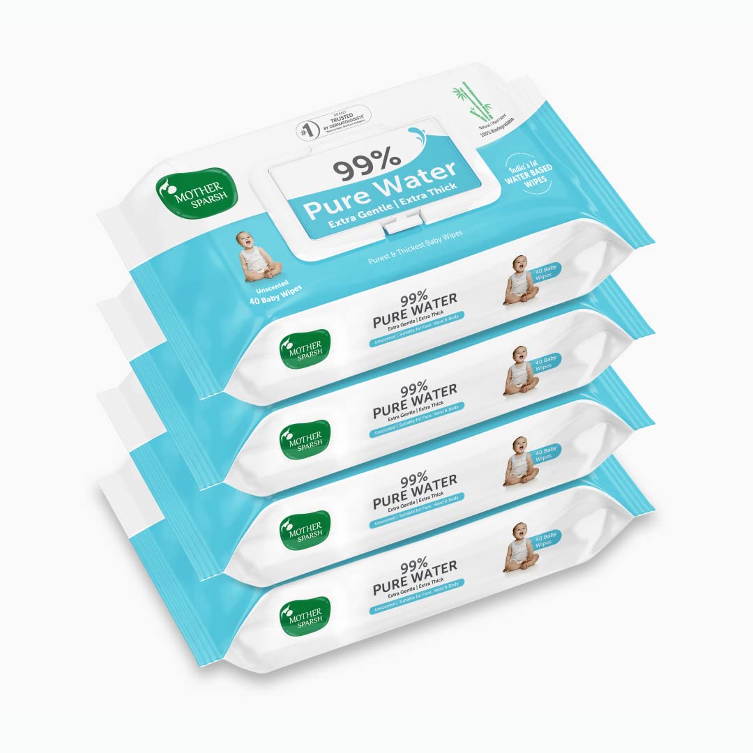 Mother Sparsh 99% Pure Water Baby Wipes - 40pcs (Pack of 4) - Laadlee