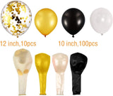 Brain Giggles Balloon Arch Kit – 113 Pcs White, Gold, Black, & Gold Confetti Balloons with Balloon Strip, Glue Dots, & Knotter for Party Decoration