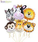 Brain Giggles Jungle Safari Zoo Animals Foil Balloons Set- 6 pcs