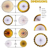 Brain Giggles Hanging Gold Paper Fans Decoration Set – 8 Pcs