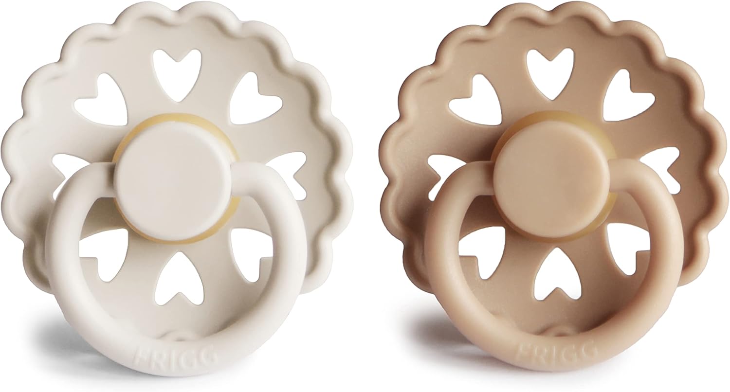 Frigg Fairytale Latex Baby Pacifier 0-6M, 2Pack, Cream/Silky Satin - Size 1 - Laadlee