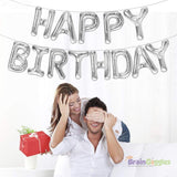 Brain Giggles Silver 16 Inch Happy Birthday Foil Balloons Banner