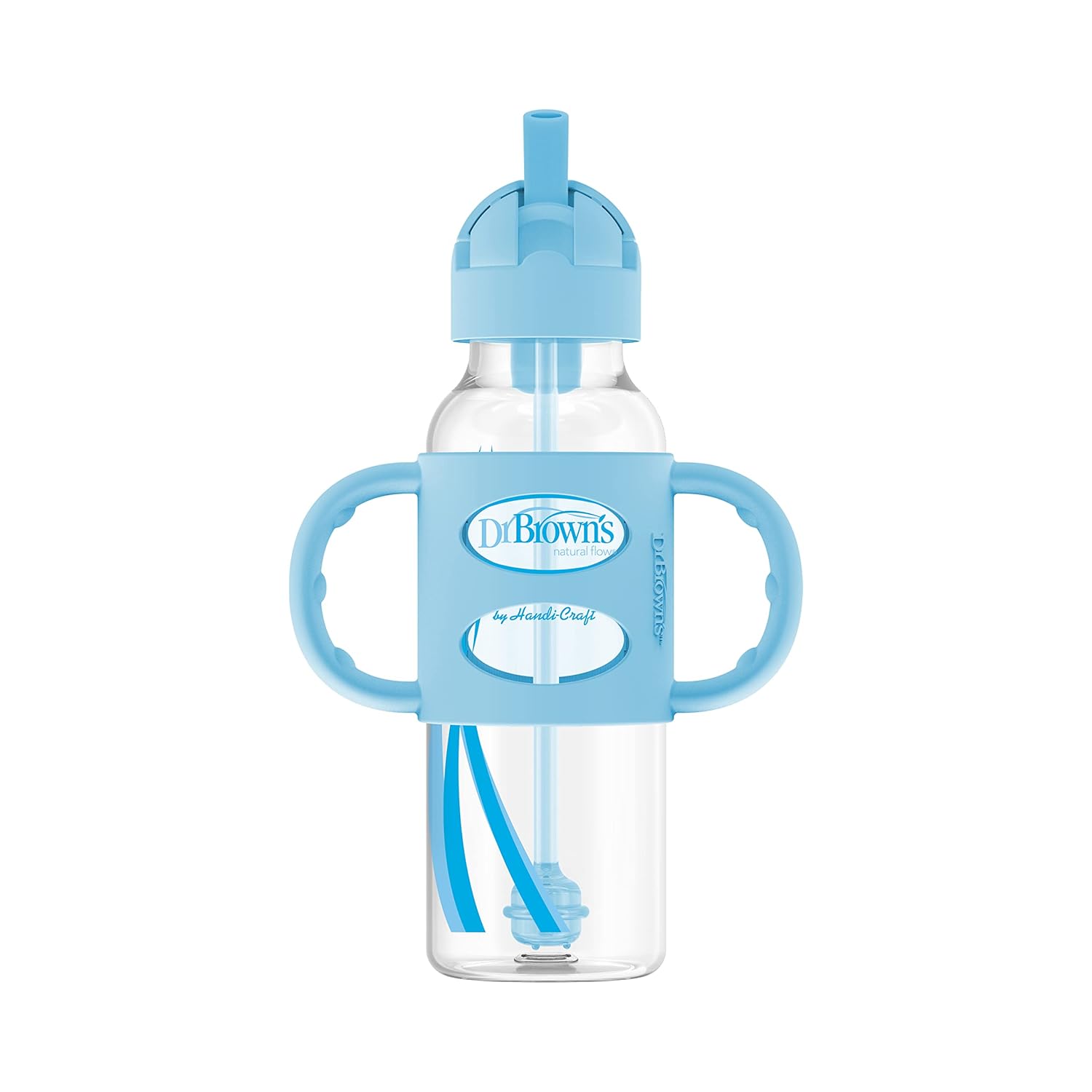 Dr. Brown's Narrow Sippy Straw Bottle with Silicone Handles - Blue - 250ml - Laadlee