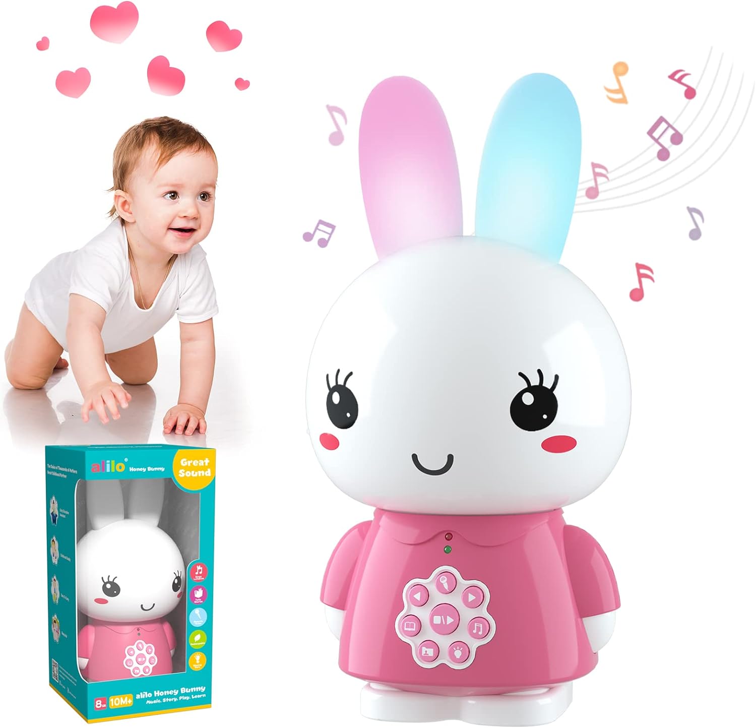 Alilo Honey Bunny Multilingual Buddy and Night Light - Pink - Laadlee