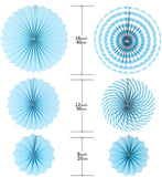 Brain Giggles Hanging Blue Paper Fans Decoration Set – 6Pcs